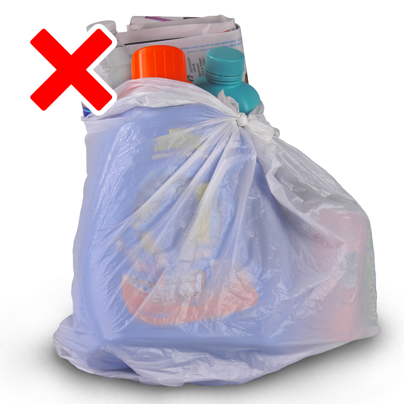 Image shows recyclables in a plastic bag